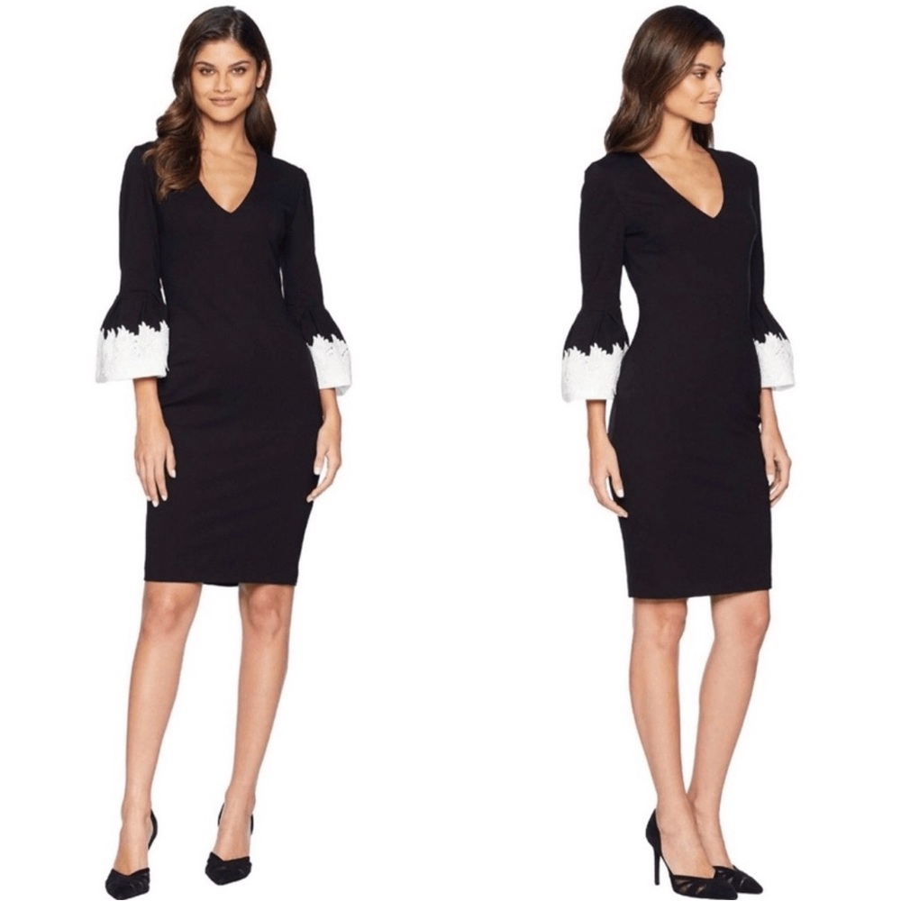 Ted Baker Stunning Black Rastrel Sheath Dress White Lace Sleeve Sz UK 0 USA 2